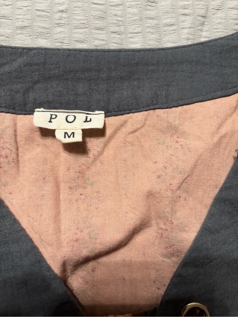 POL Boho Patchwork Lace-Up Peasant Top in Rust, Dusty Blue, Blush - Picture 4 of 7